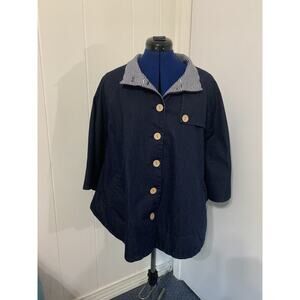 CHICO'S Elise Denim Cape Funnel Stand-Up Collar Button Closure OS